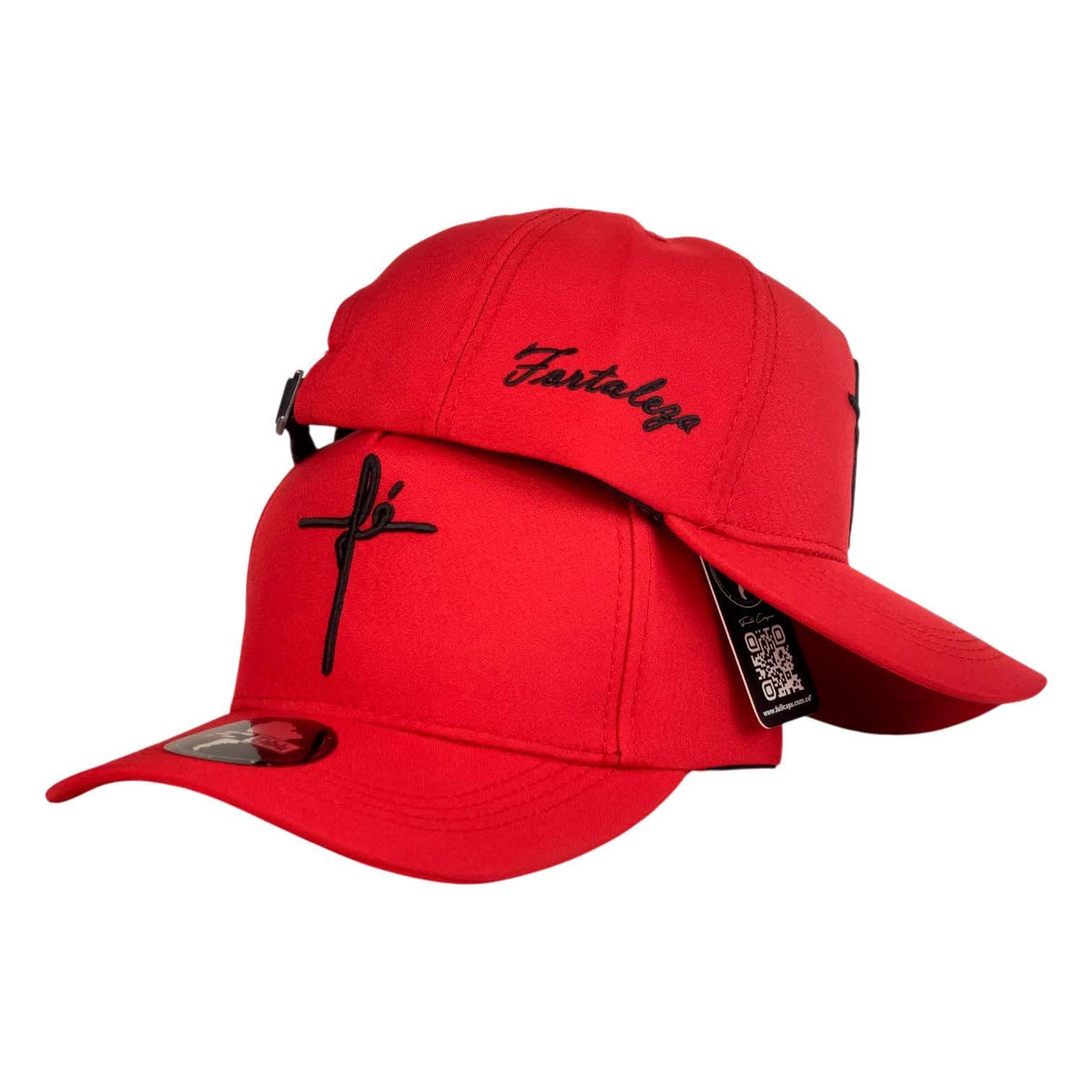 Gorra FE Roja con Bordado de Cruz y Bordado Lateral.