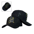 Gorra Full Caps Negra en Gamuza con Bordado LA y Aplicaciones de Pedrería.