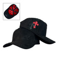 Gorra Full Caps Negra en Gamuza con Aplique de Cruces y Pedrería Negra.