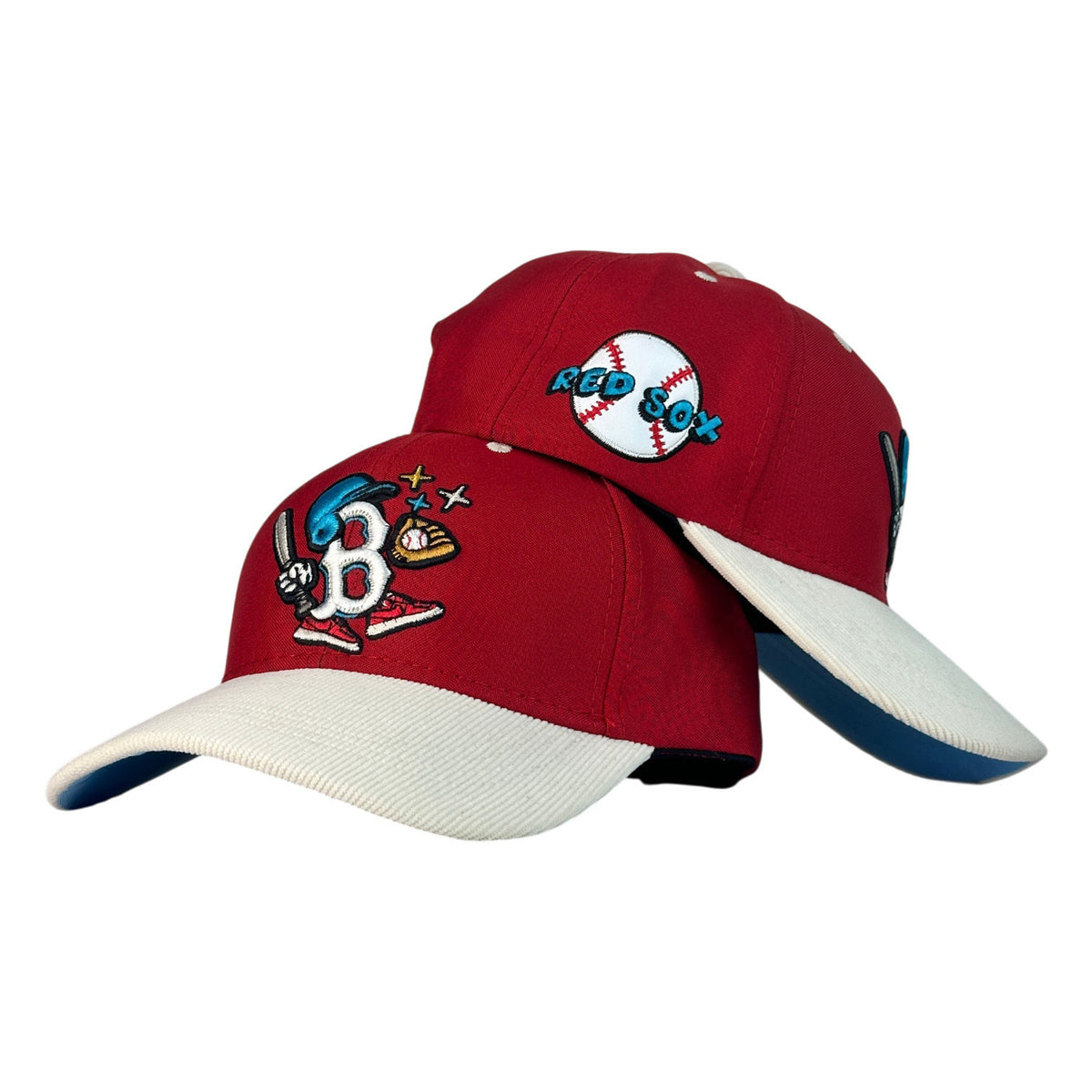 Gorra Full Caps Niño Roja con Visera Beige y Bordado Frontal.