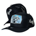 Gorra Full Corral Negra con Bordado de Cebu y Malla Negra.