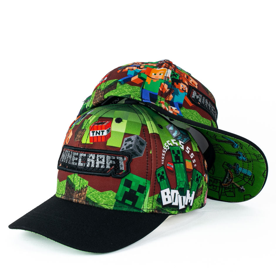 Gorra Multimarca Verde con Estampado de Minecraft y Bordado en Relieve.