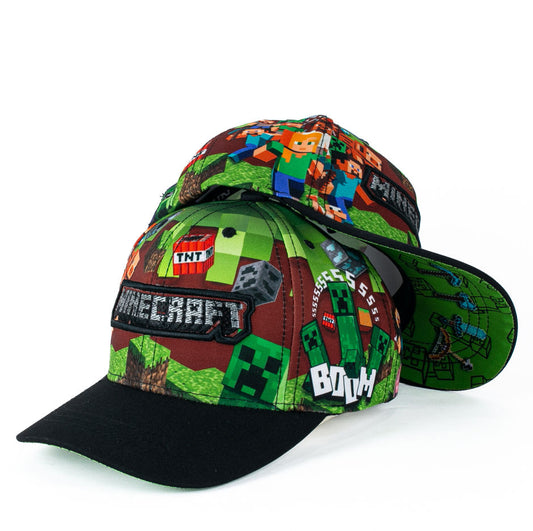 Gorra Multimarca Verde con Estampado de Minecraft y Bordado en Relieve.
