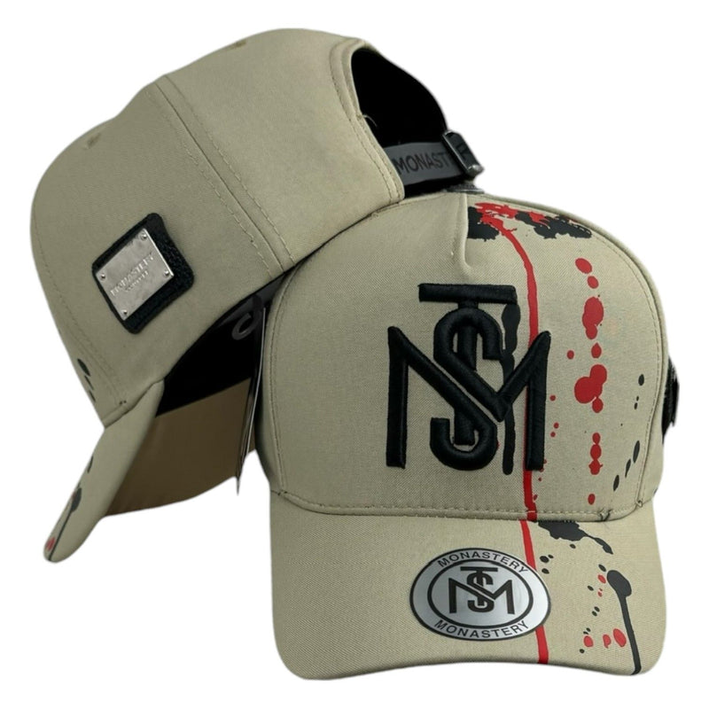 Gorra Monastery Beige con Bordado en Relieve y Estampado de Salpicaduras.
