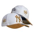 Gorra Equipos Blanca en Gamuza con Visera Miel y Bordado en Relieve.