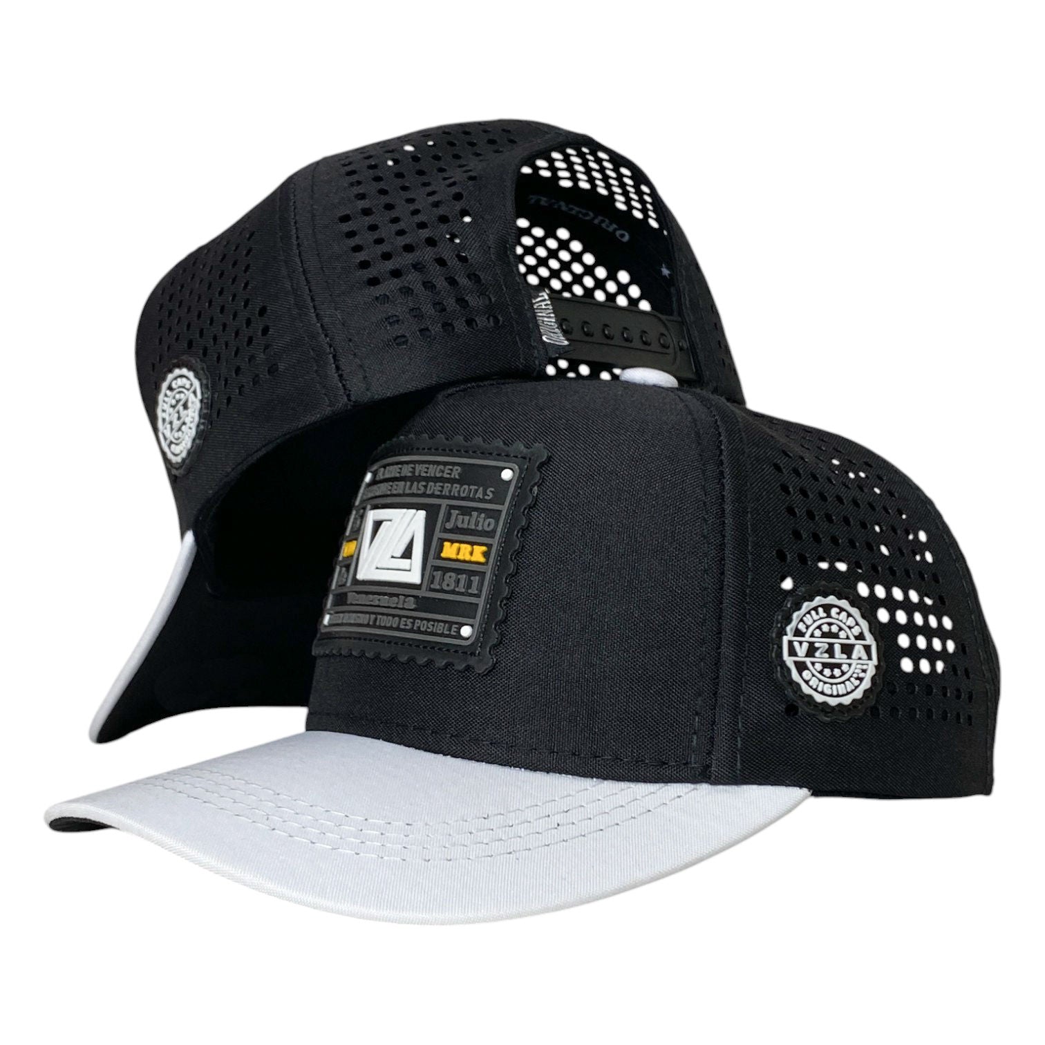 Gorra Venezuela Negra con Visera Blanca y Malla Perforada.