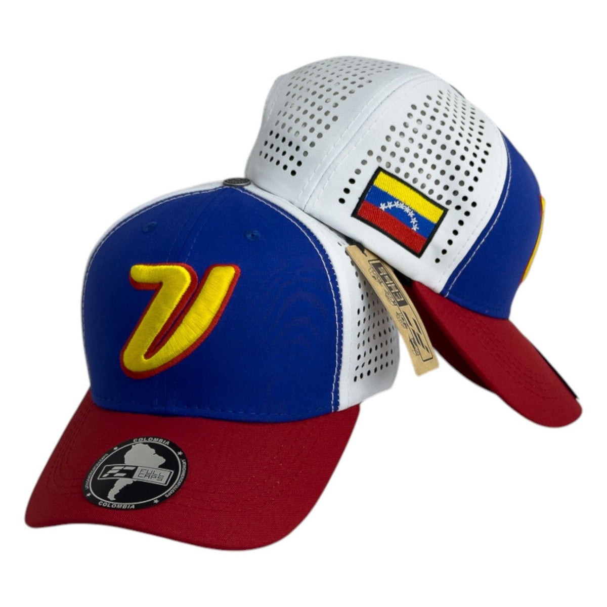 Gorra Venezuela Tricolor con Paneles Perforados y Bordado en Relieve.