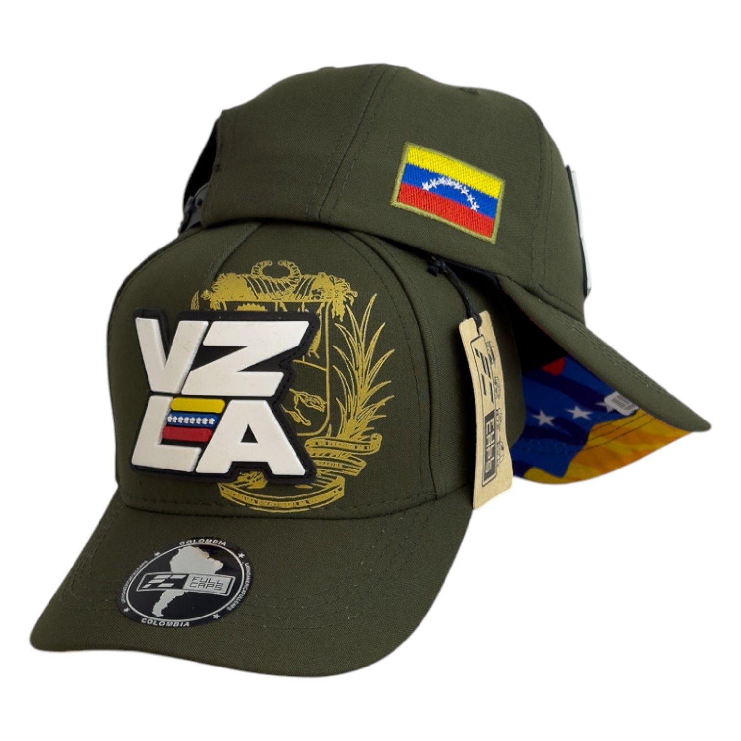 Gorra Venezuela Verde con Bordado en Relieve y Bandera Lateral.