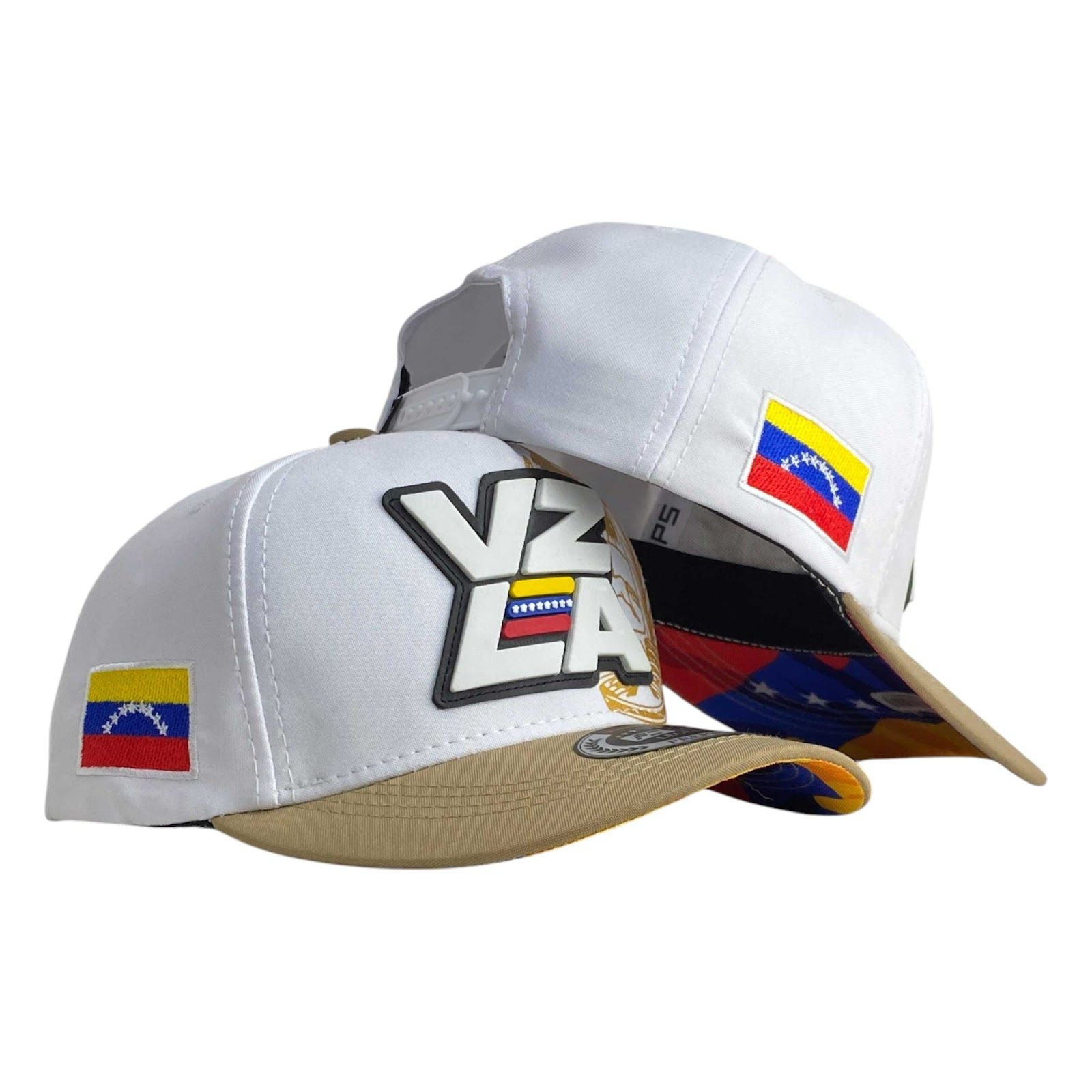 Gorra Venezuela Blanca con Bordado en Relieve y Visera Beige.