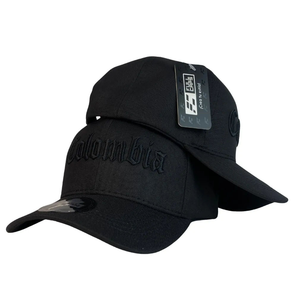 Gorra Colombia Negra con Bordado en Relieve y Visera Curva.