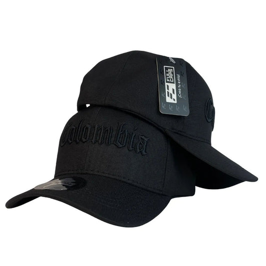 Gorra Colombia Negra con Bordado en Relieve y Visera Curva.
