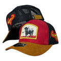 Gorra Full Corral Roja en Gamuza con Visera Miel y Malla Negra.