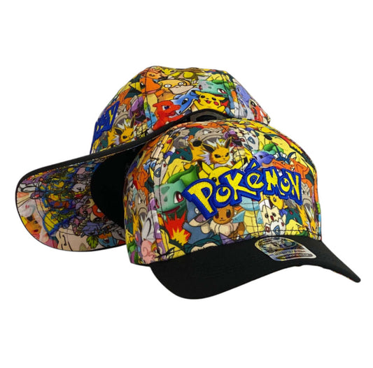Gorra Multimarca Multicolor con Estampado de Pokémon y Visera Negra.