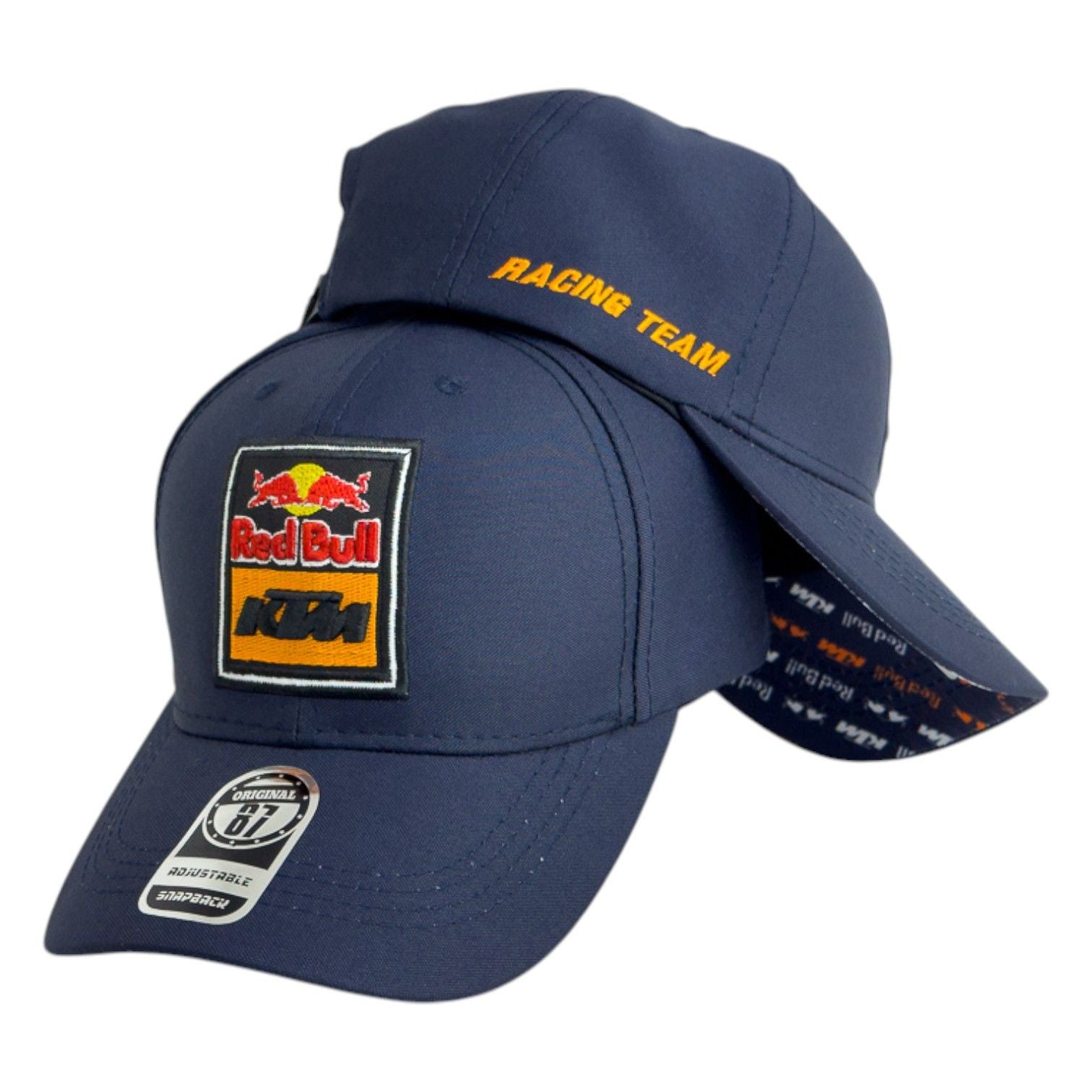 Gorra Motos Azul con Parche Bordado y Estampado Lateral.