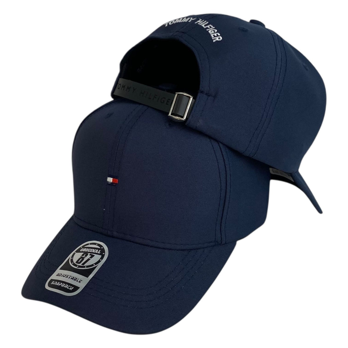 Gorra Tommy Azul con Bordado en Relieve y Cierre de Cuero.