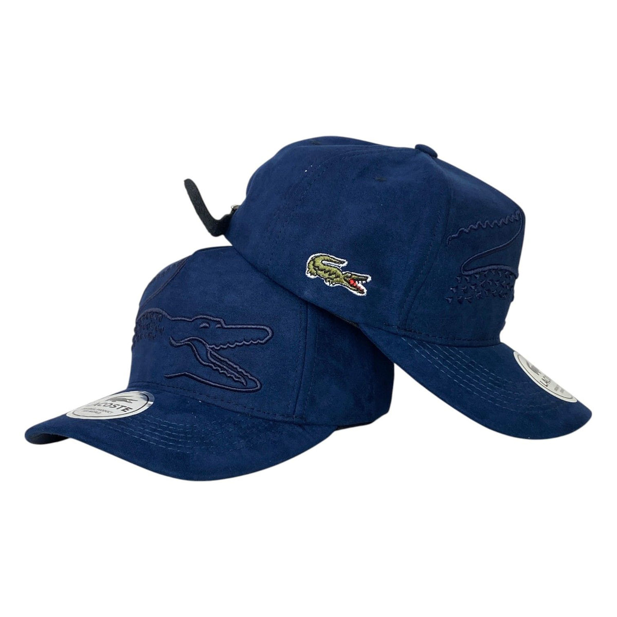 Gorra Lacoste Azul en Gamuza con Bordado en Relieve y Parche Lateral.