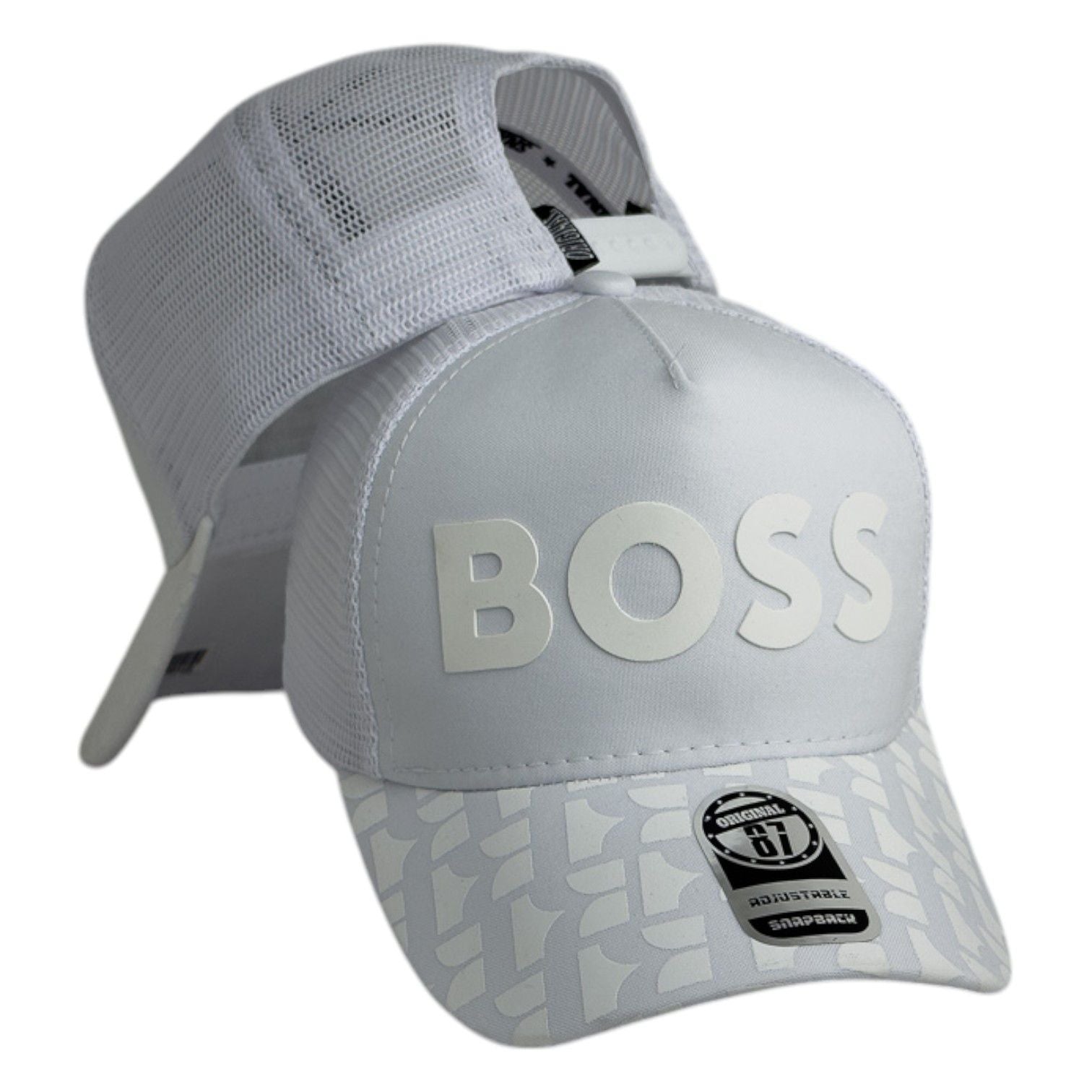 Gorra Hugo Boss Blanca con Malla Blanca y Estampado en Visera.