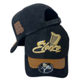 Gorra Elorza Negra en Gamuza con Visera de Cuero y Bordado en Relieve.