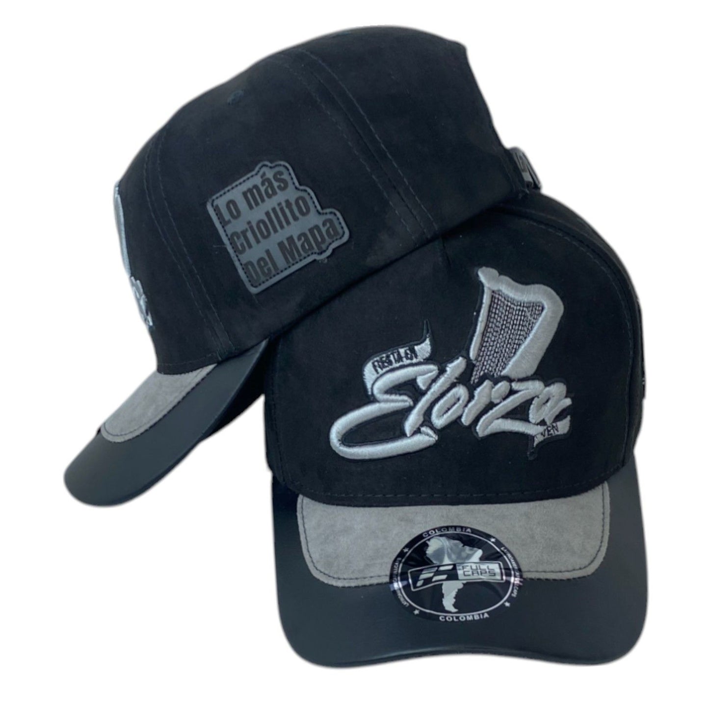 Gorra Elorza Negra en Gamuza con Bordado en Relieve y Visera Gris.