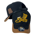 Gorra Elorza Negra en Gamuza con Visera Miel y Bordado en Relieve.
