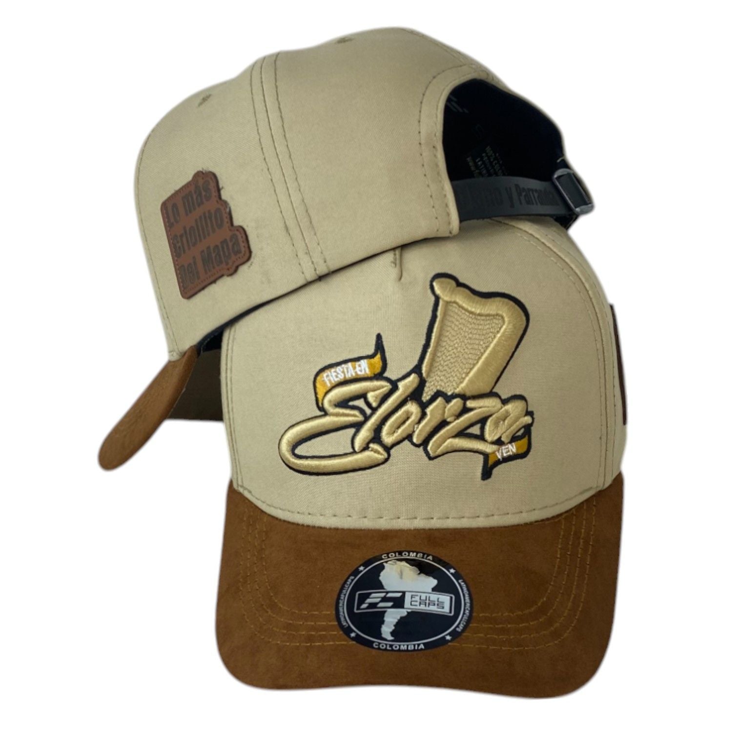 Gorra Elorza Beige en Gamuza con Visera Marrón y Bordado en Relieve.