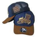 Gorra Elorza Azul en Gamuza con Malla Negra y Bordado en Relieve.
