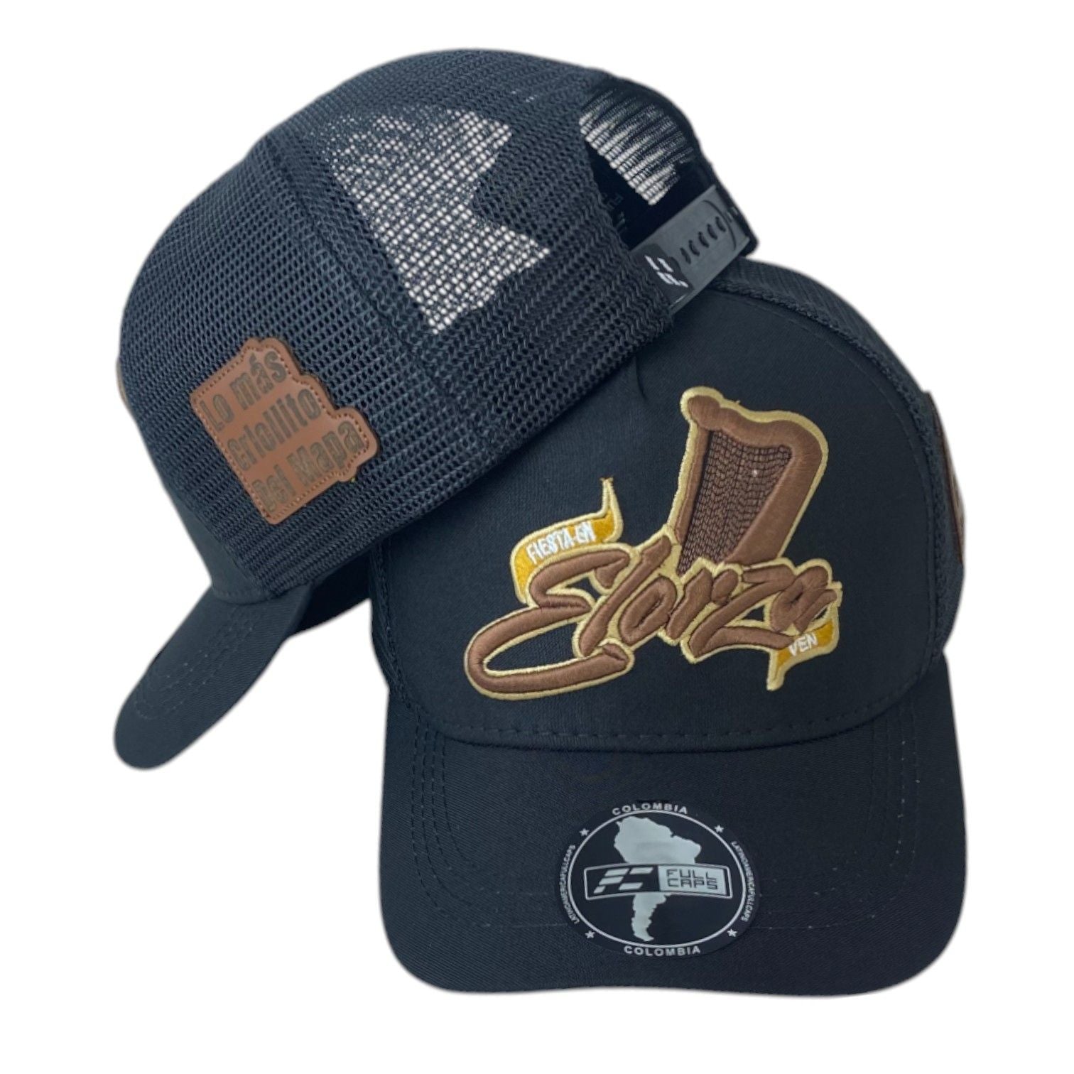 Gorra Elorza Negra con Bordado en Relieve y Parche de Cuero.