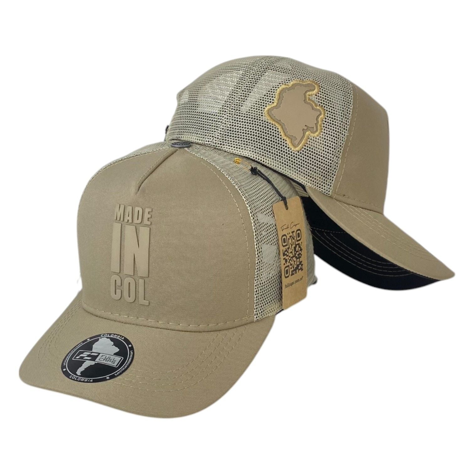 Gorra Colombia Beige con Estampado en Relieve y Malla Beige.