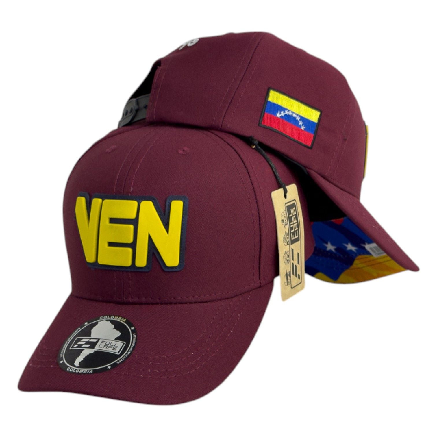 Gorra Venezuela Vinotinto con Estampado en Relieve y Parche de Bandera.