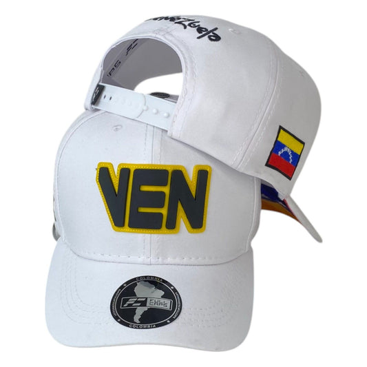 Gorra Venezuela Blanca con Estampado en Relieve y Parche de Bandera.