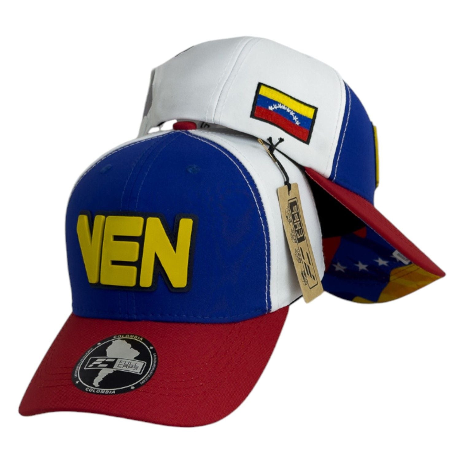 Gorra Venezuela Tricolor con Estampado en Relieve y Bandera Lateral.