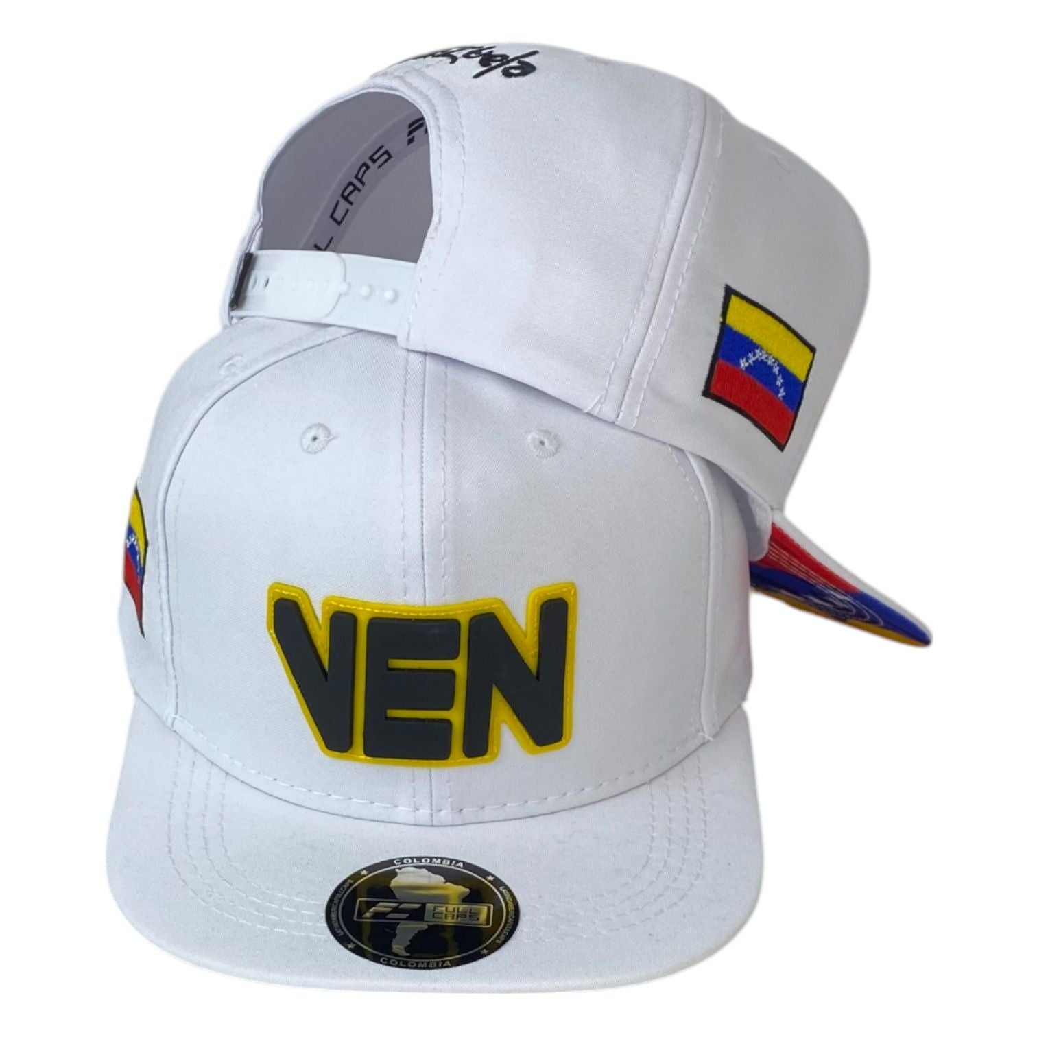 Gorra Venezuela Blanca con Bordado en Relieve y Bandera Lateral.