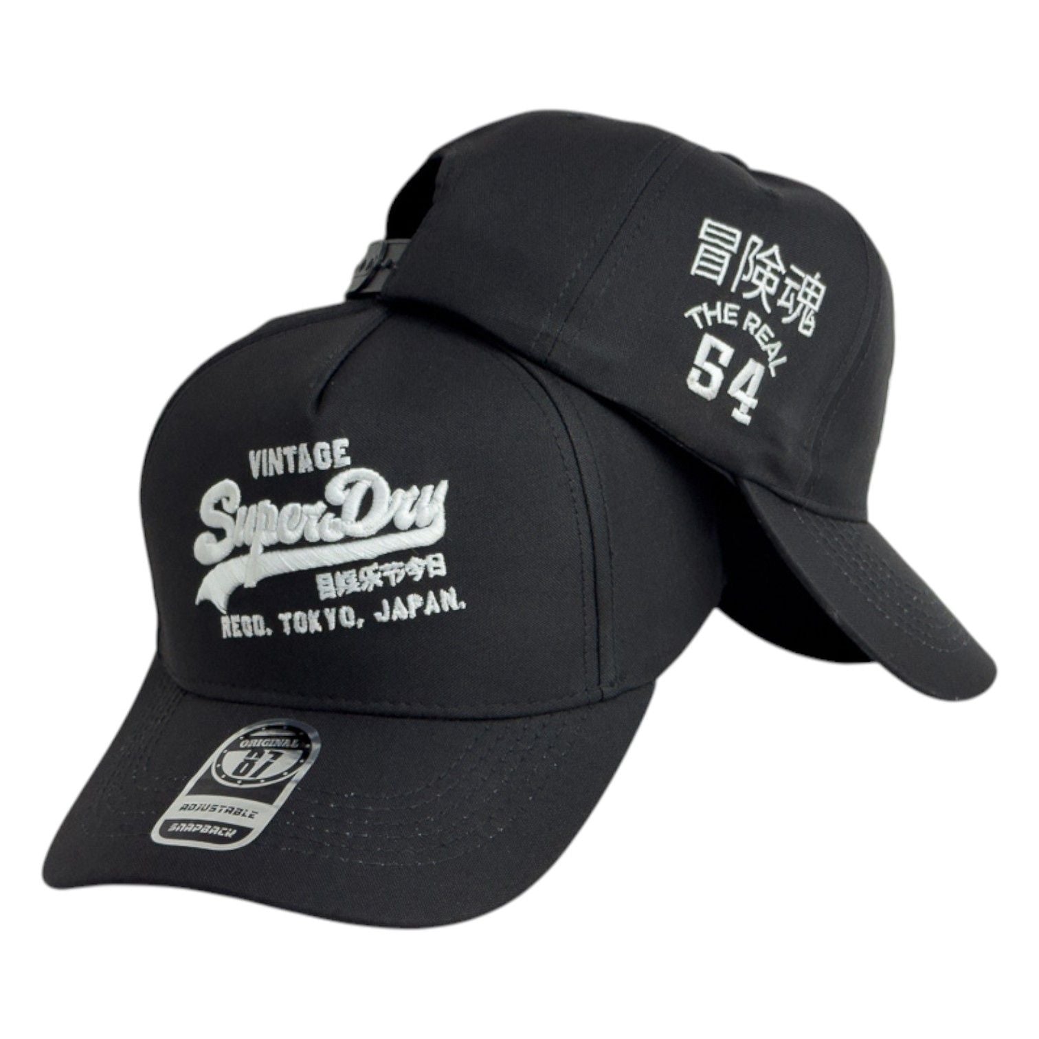 Gorra Superdry Negra con Bordado en Relieve y Estampado Japonés.