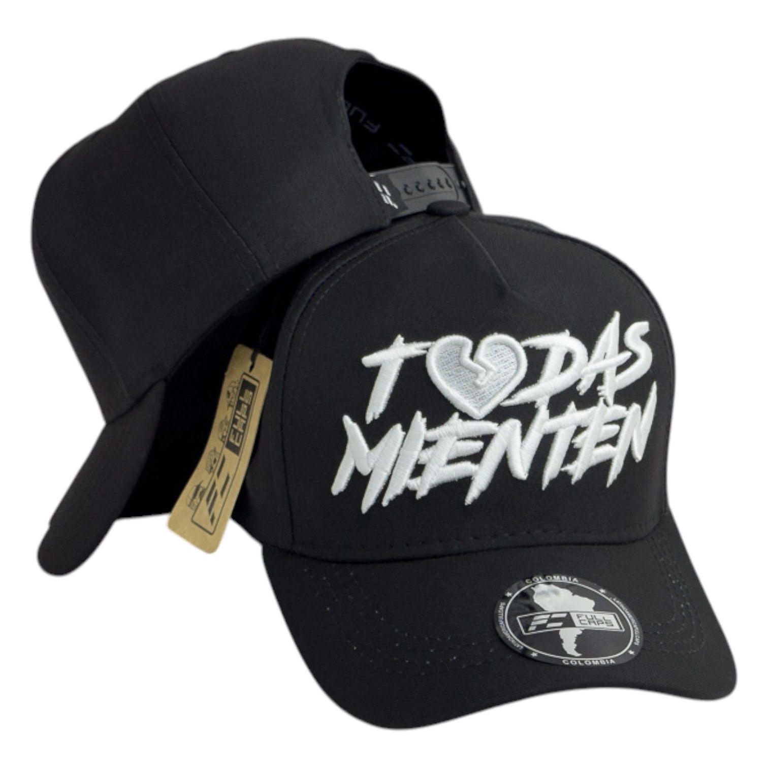 Gorra Full Caps Negra con Bordado en Relieve y Cierre Ajustable.