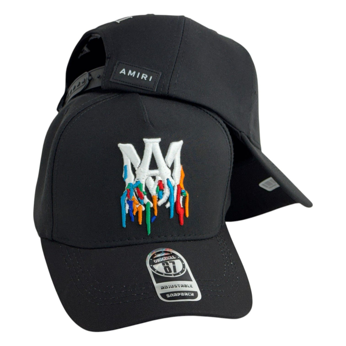 Gorra Amiri Negra con Bordado en Relieve y Logo Multicolor.