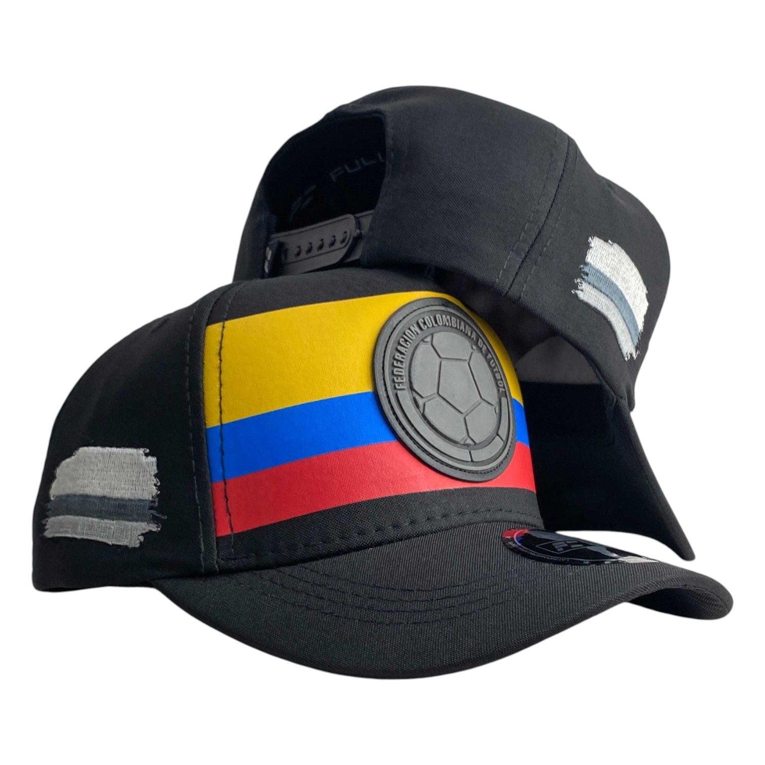 Gorra Colombia Negra con Parche en Relieve y Detalles Desgastados.
