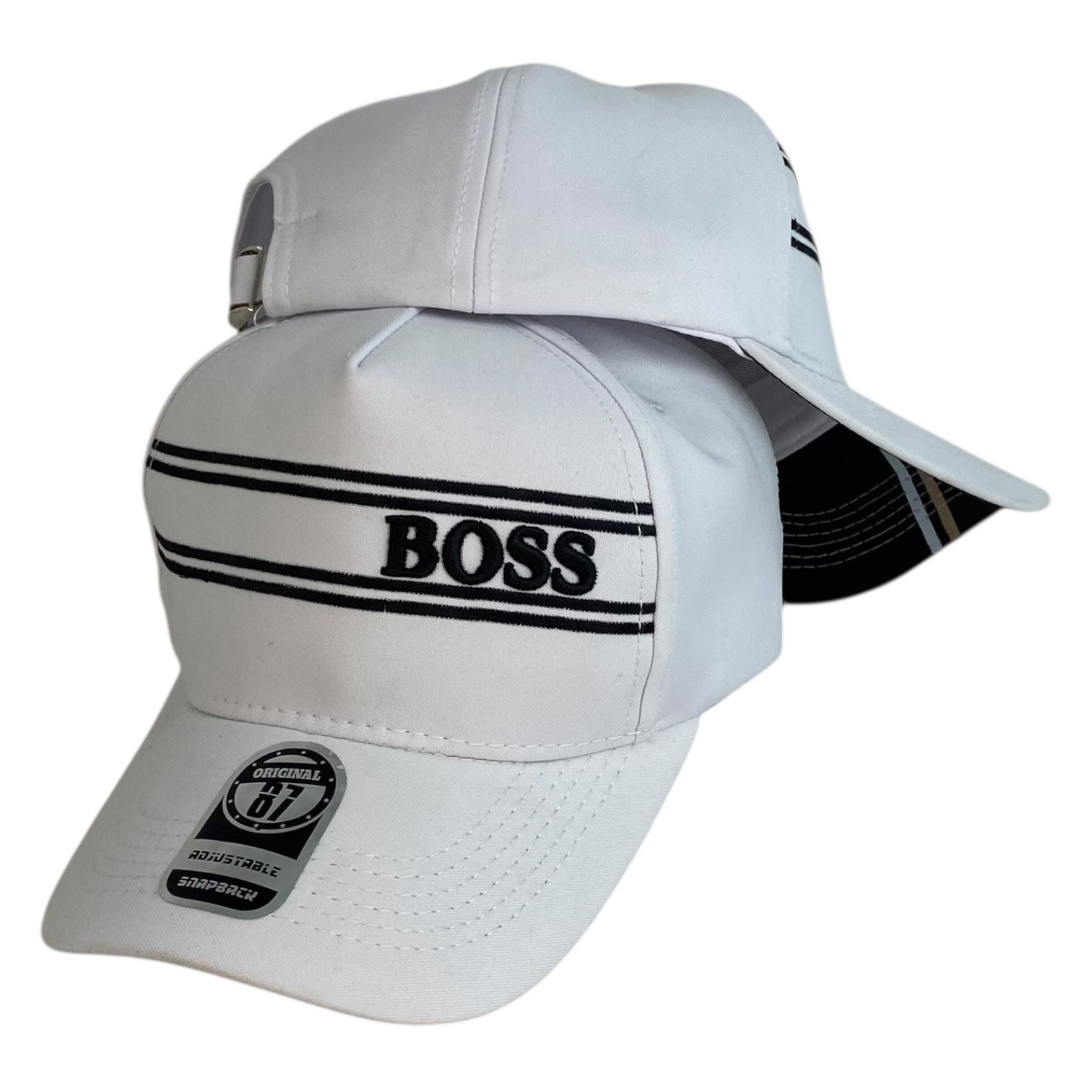 Gorra Hugo Boss Blanca con Bordado en Relieve y Franjas Laterales.