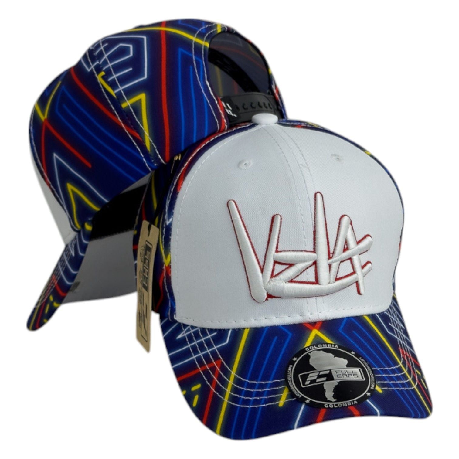 Gorra Venezuela Azul con Bordado en Relieve y Estampado Neón.