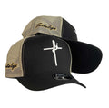 Gorra FE Negra con Malla Beige y Bordado en Relieve.