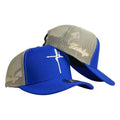 Gorra FE Azul con Malla Beige y Bordado en Relieve.