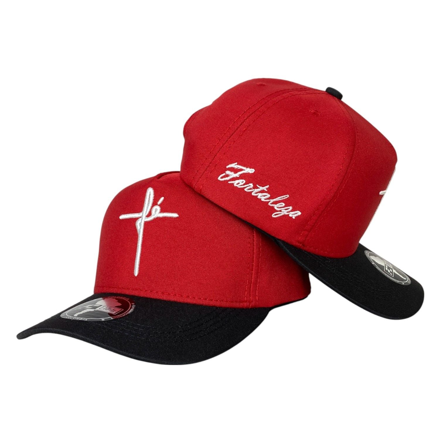 Gorra FE Roja con Visera Negra y Bordado en Relieve.