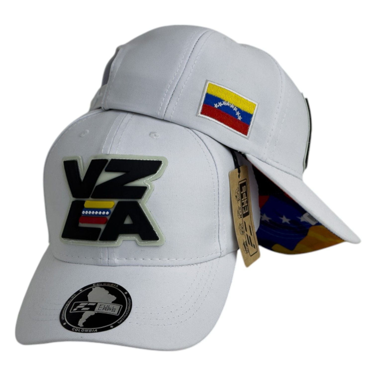 Gorra Venezuela Blanca con Parche VZLA y Bandera Bordada.