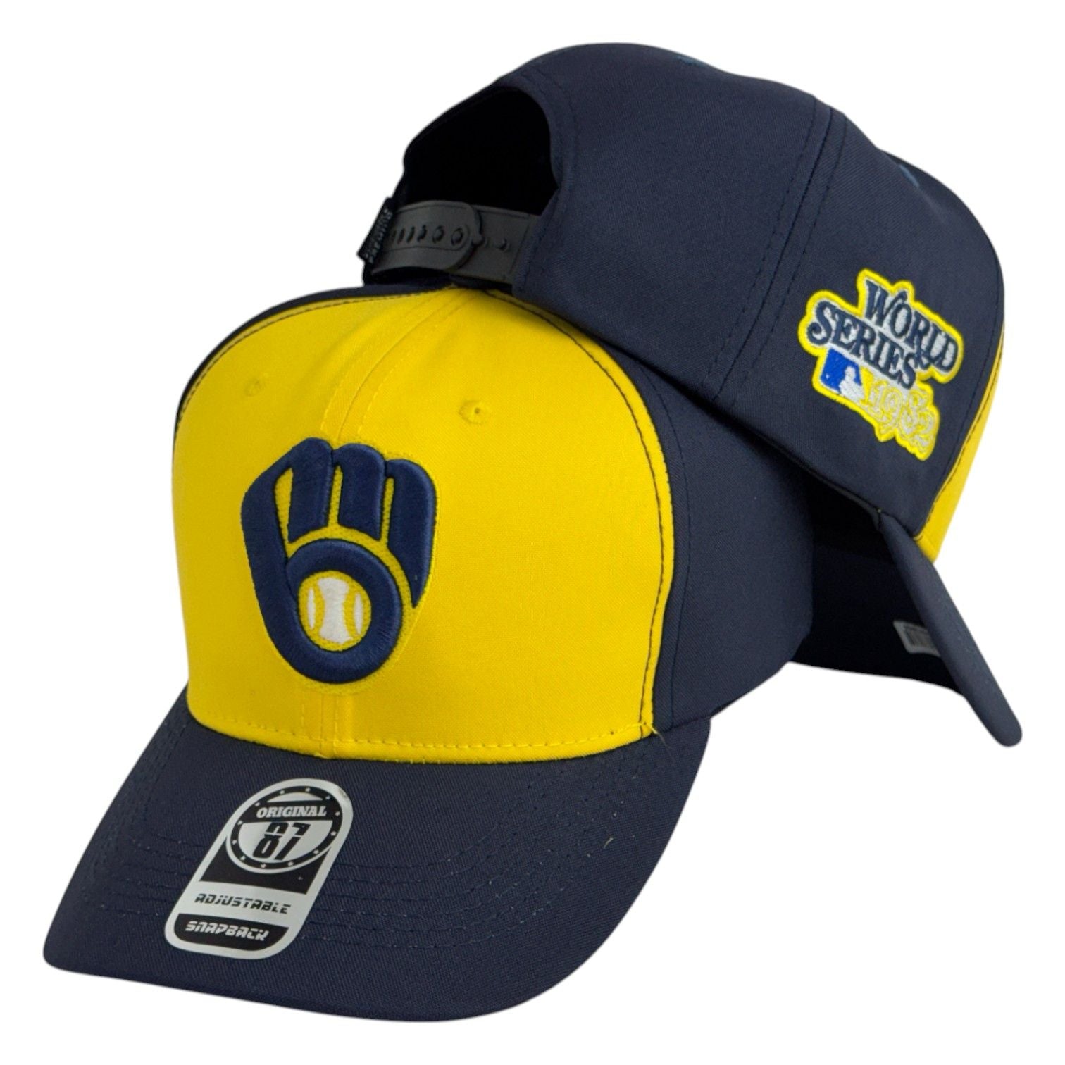 Gorra Equipos Azul y Amarilla con Bordado en Relieve y Parche World Series.