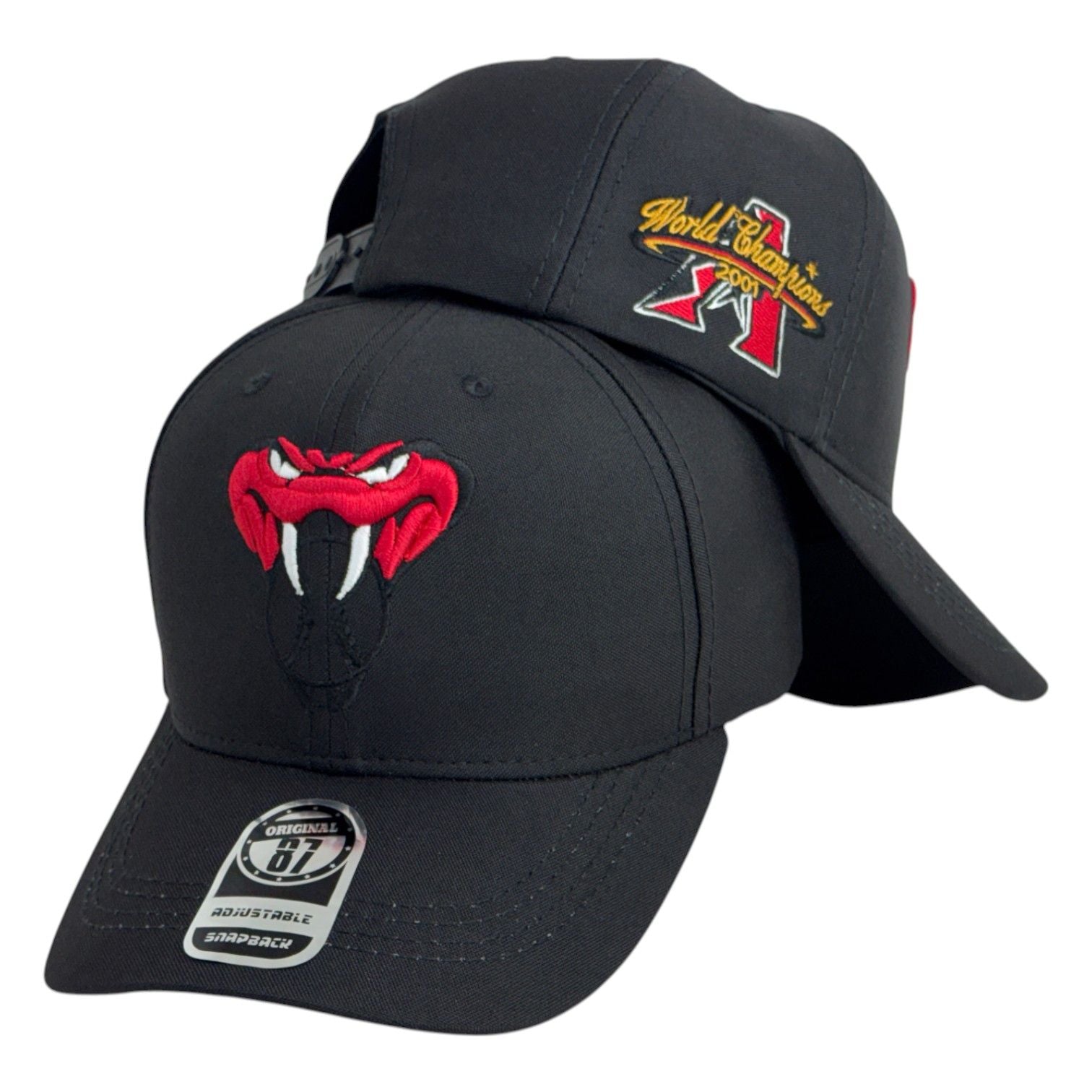 Gorra Equipos Negra con Bordado de Serpiente y Bordado de World Champions.