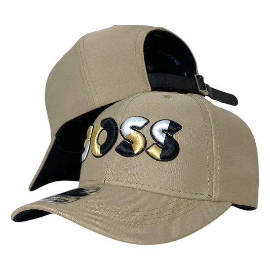 Gorra Hugo Boss Beige con Bordado en Relieve y Cierre de Cuero.