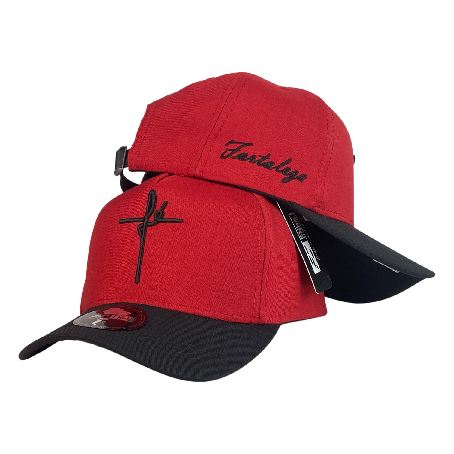 Gorra FE Roja con Visera Negra y Bordado en Relieve.
