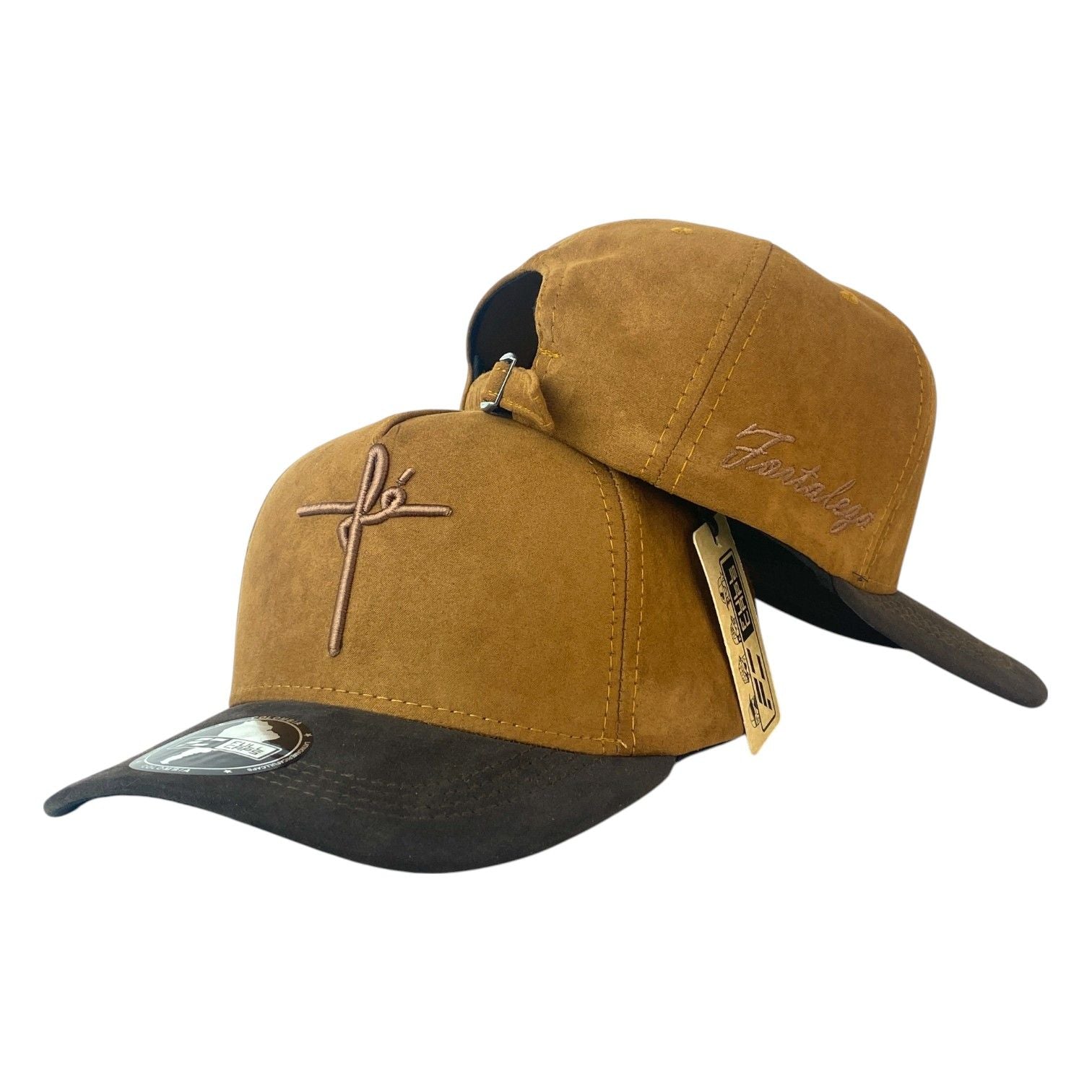 Gorra FE Marrón en Gamuza con Bordado en Relieve y Visera Oscura.