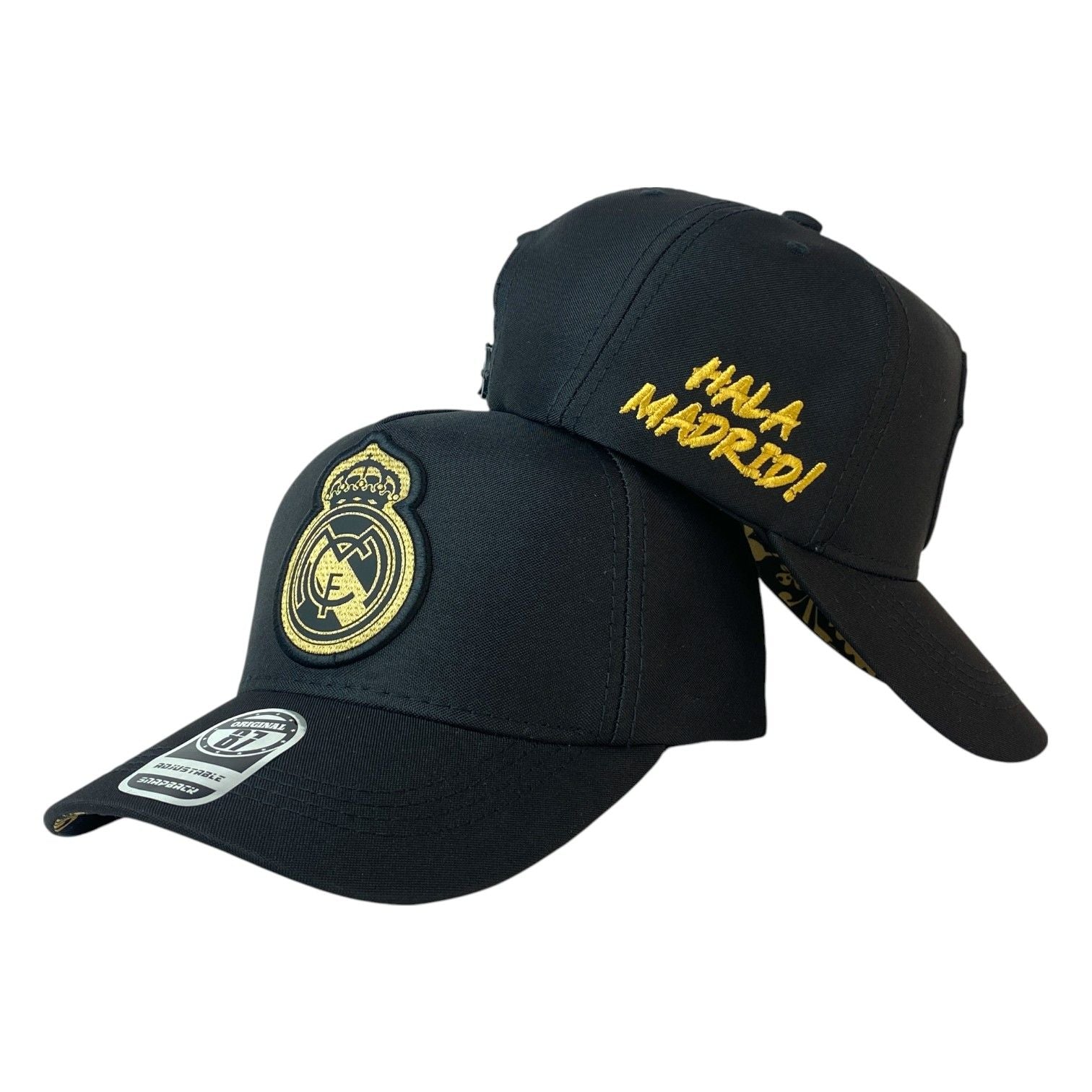 Gorra Real Madrid Negra con Bordado en Relieve y Estampado Interno.