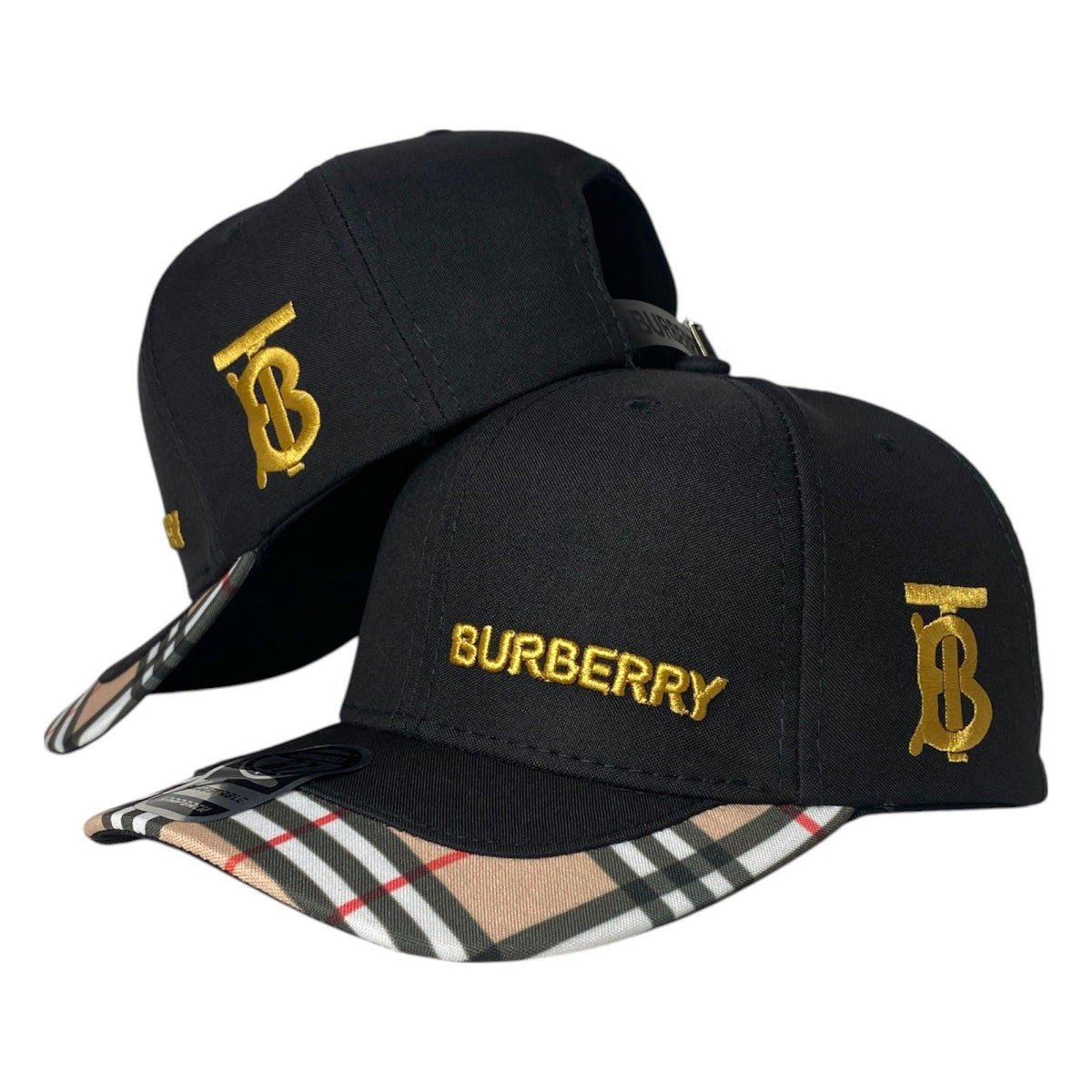 Gorra Burberry Negra con Bordado en Relieve y Visera Estampada.