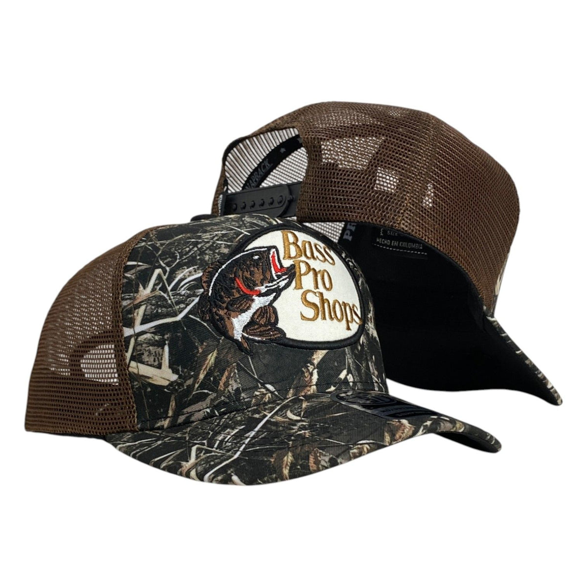 Gorra Bass Pro Shop Camo con Malla Marrón y Bordado en Relieve.
